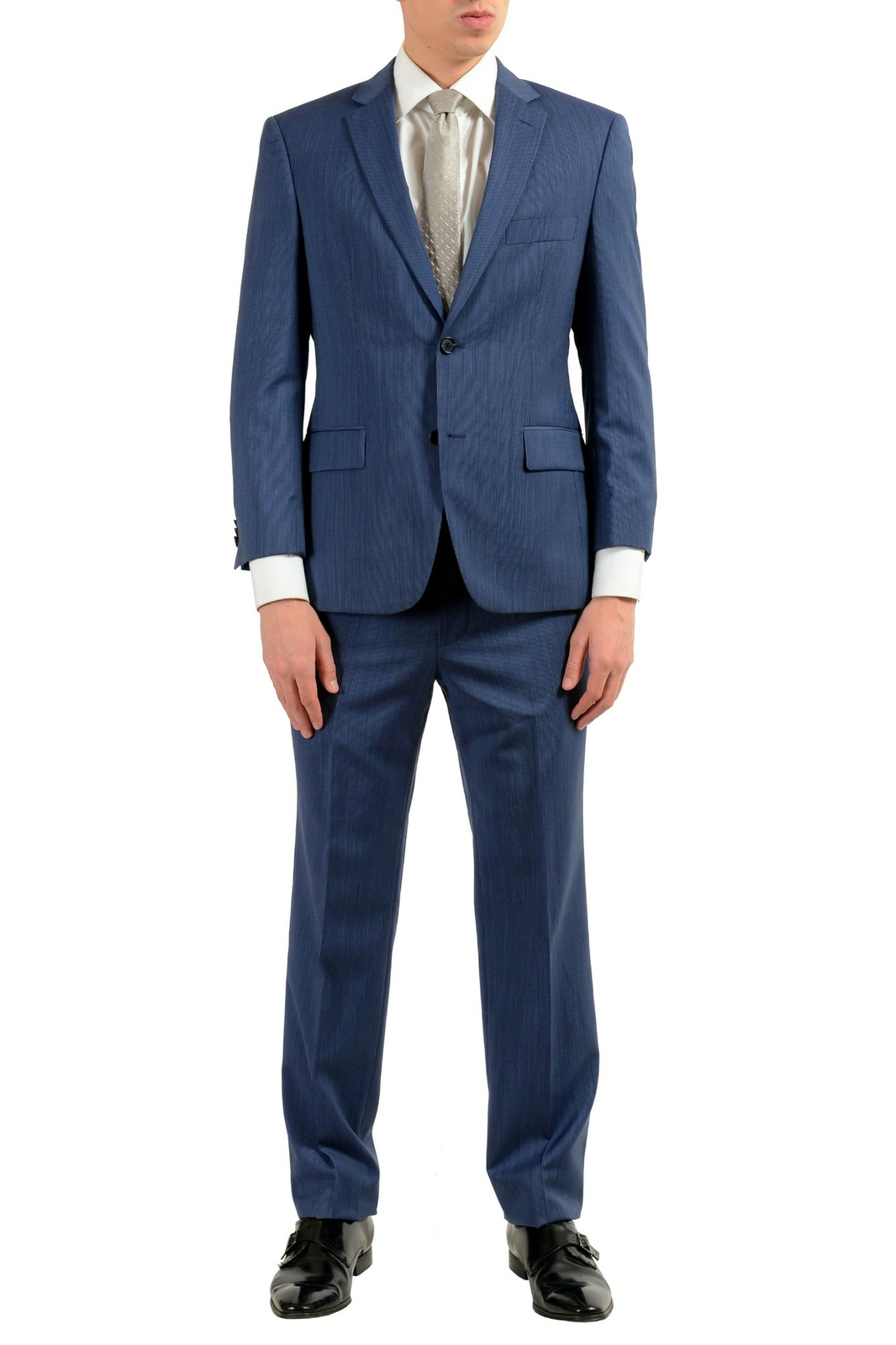 Pre-owned Hugo Boss "paolini1/movio1us" Men's 100% Wool Blue Two Button Suit