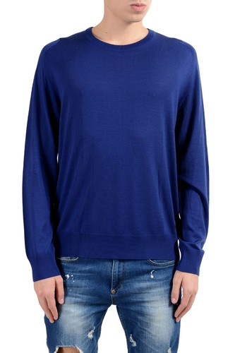 Pre-owned Versace Men's 100% Wool Blue Crewneck Sweater Size L Xl