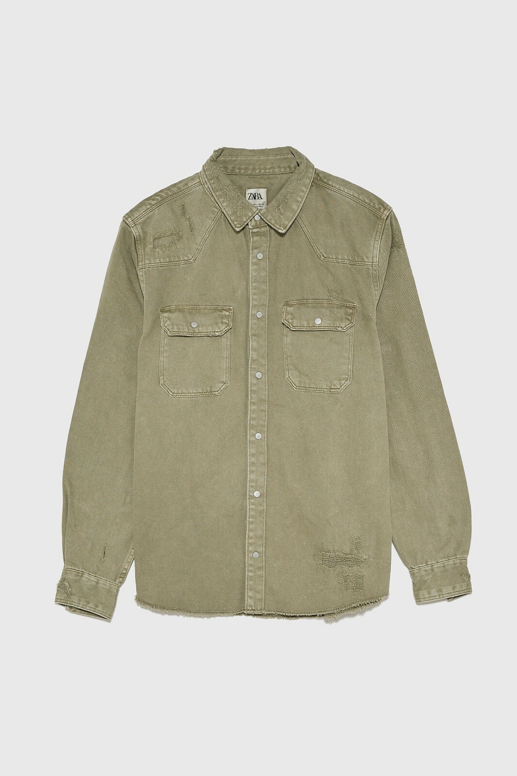 New Zara Ripped Denim Overshirt S Khaki shirt jacket coat
