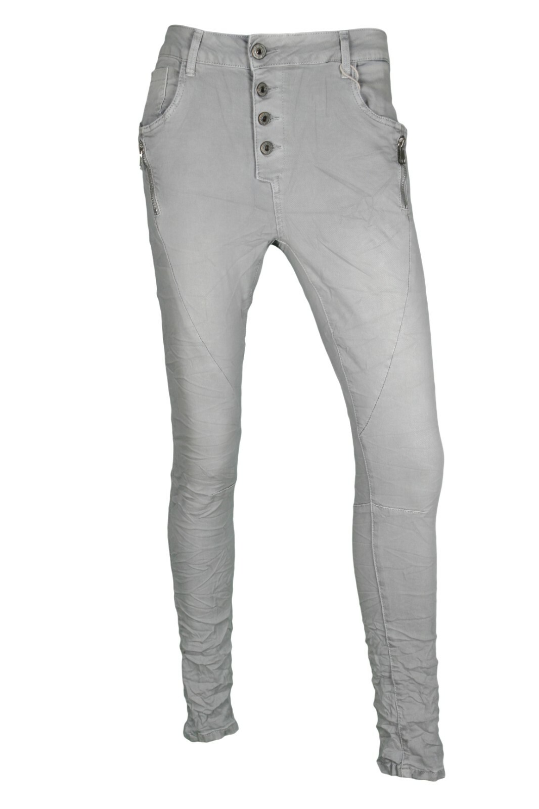 Lexxury Damen Jeans Hose Baggy Boyfriend Grau Zipper Stretch XS S M L XL