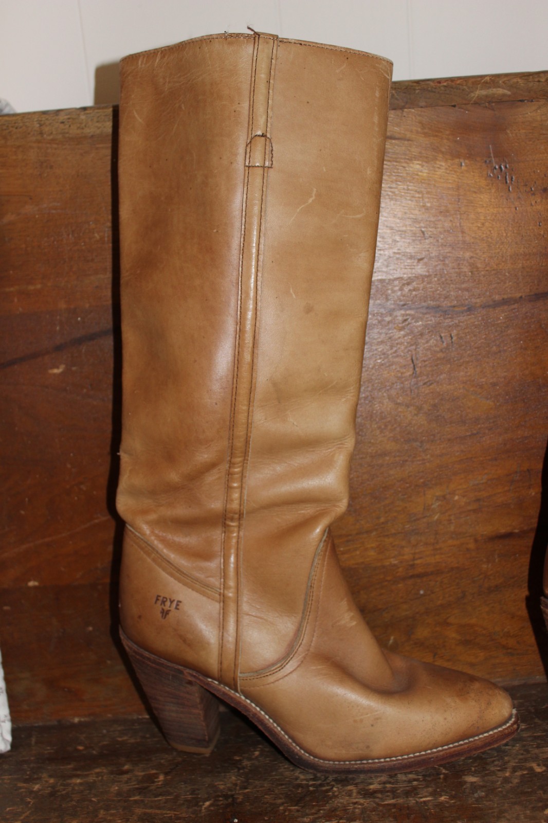 Vtg Leather Frye Womens 8.5 B Boots High Heel Campus Riding Stacked 7115 Hippie