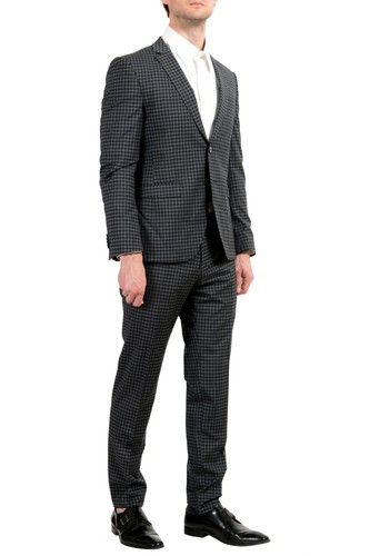 Pre-owned Hugo Boss "reymond/wenten" Men's 100% Wool Plaid Extra Slim Two Button Suit In Multicolor