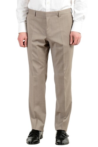 Pre-owned Hugo Boss "huge6/genius5" Men's 100% Wool Slim Beige Two Button Suit
