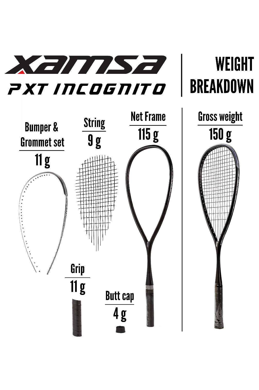 Xamsa PXT Incognito Squash Racquet Strung with Xamsa PM18