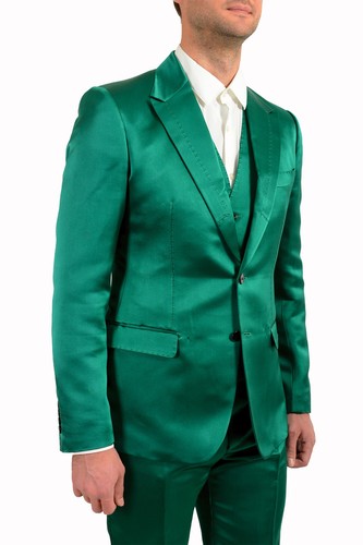 Pre-owned Dolce & Gabbana Men's 100% Silk Emerald Green Two Button Three Piece Suit