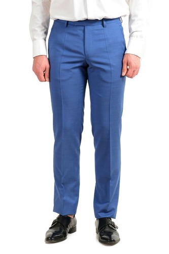Pre-owned Hugo Boss Men's "johnstons5/lenon1" Regular Fit 100% Wool Blue Two Button Suit