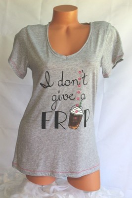 JENNI (M) Stretch Knit Pullover Tee Top Gray Graphics I DON'T GIVE A FRAP Shirt