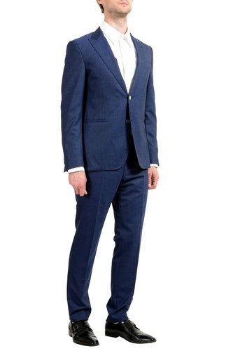 Pre-owned Hugo Boss "novid/bristow" Men's 100% Wool Blue Slim Two Button Suit