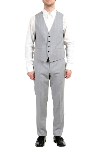 Pre-owned Hugo Boss "huge6/genius5we" Men's 100% Wool Slim Two Button Three Piece Suit In Gray