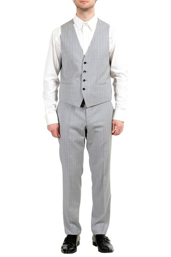 Pre-owned Hugo Boss "huge6/genius5we" Men's 100% Wool Slim Two Button Three Piece Suit In Gray