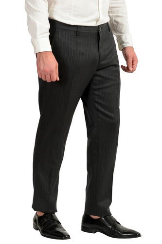 Pre-owned Dolce & Gabbana Men's "gold" 100% Wool Striped Three Piece Suit Us 34r It 44r In Gray