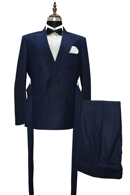 Pre-owned Handmade Men Blue Suits Designer Wedding Stylish Casual Dinner Suits (coat+pants)