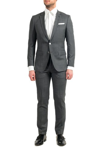 Pre-owned Hugo Boss "hutson5/gander3" Men's 100% Wool Slim Two Button Suit In Gray