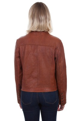 Pre-owned Scully Womens Cognac Leather Jean Jacket In Brown