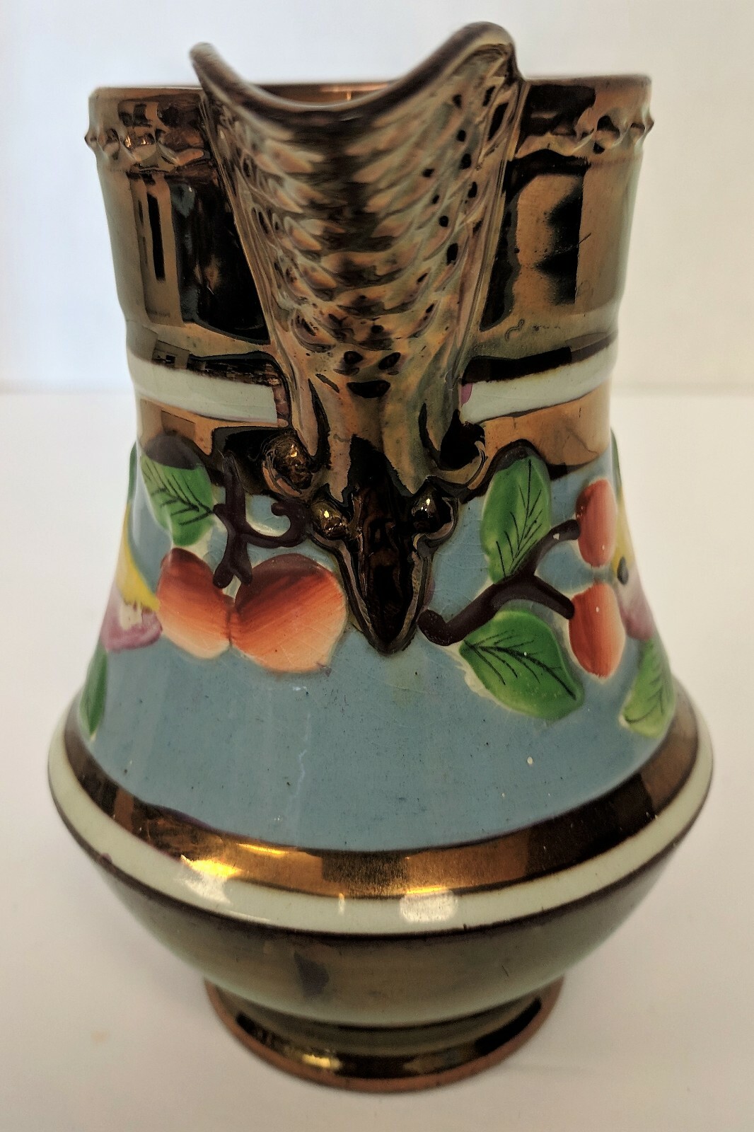 Vintage Luster Pitcher with Embossed Fruit Flowers 5 Inches Tall