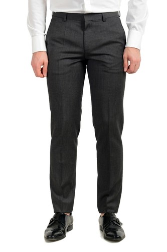 Pre-owned Hugo Boss "huge6/ganius5" Men's 100% Wool Slim Two Button Suit In Gray