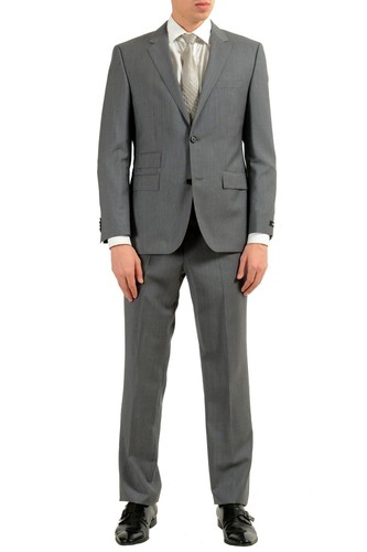 Pre-owned Hugo Boss "kings/central_1" Men's 100% Wool Striped Gray Two Button Suit