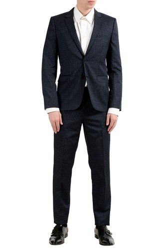 Pre-owned Hugo Boss "astian/hets" Men's Wool Plaid Two Button Suit In Multicolor