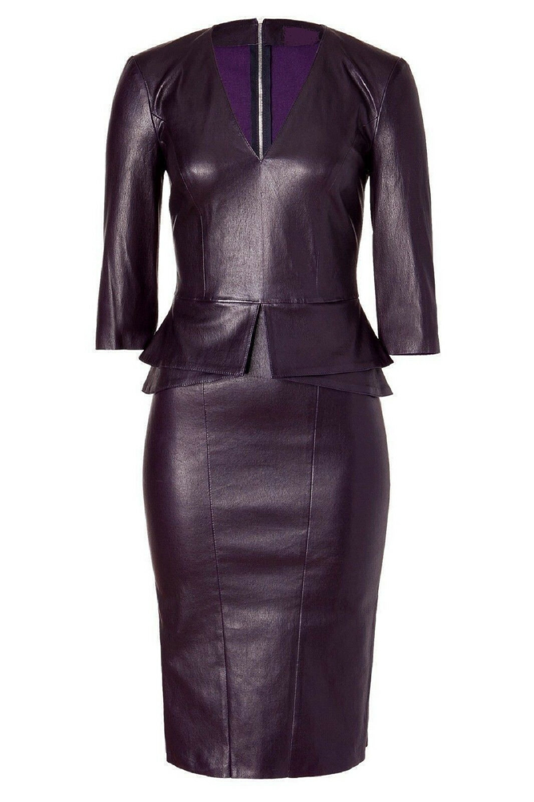 Pre-owned Style Women's Lambskin Purple Leather Evening Cocktail Partywear Ledies Dress Wd 002