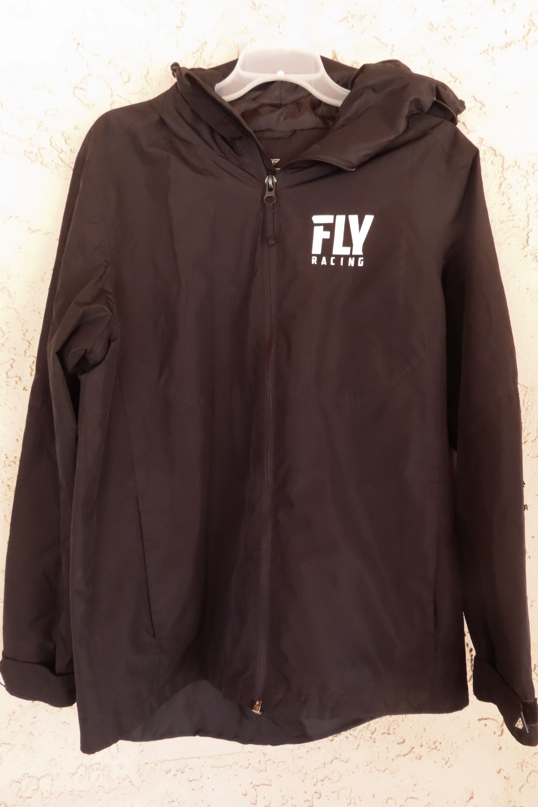 Fly Racing full zip black  hooded rain-wind  jacket FLAW black sz LG