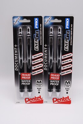 Pentel EnerGel PRO RT Permanent Gel Pen Medium Point 0.7mm Black Ink 4 CT