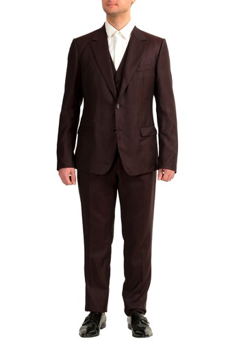 Pre-owned Dolce & Gabbana Men's Multi-color Silk Wool Plaid Three Piece Suit Us 44r It 54r In Purple/black