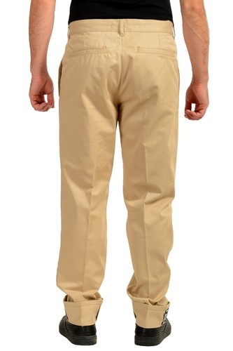 Pre-owned Versace Men's Beige Flat Front Chino Casual Pants Us 38 It 54