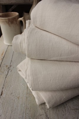 Antique French Linen Fabric Sheets 4 MATCHING upholstery weight 18th cent WASHED