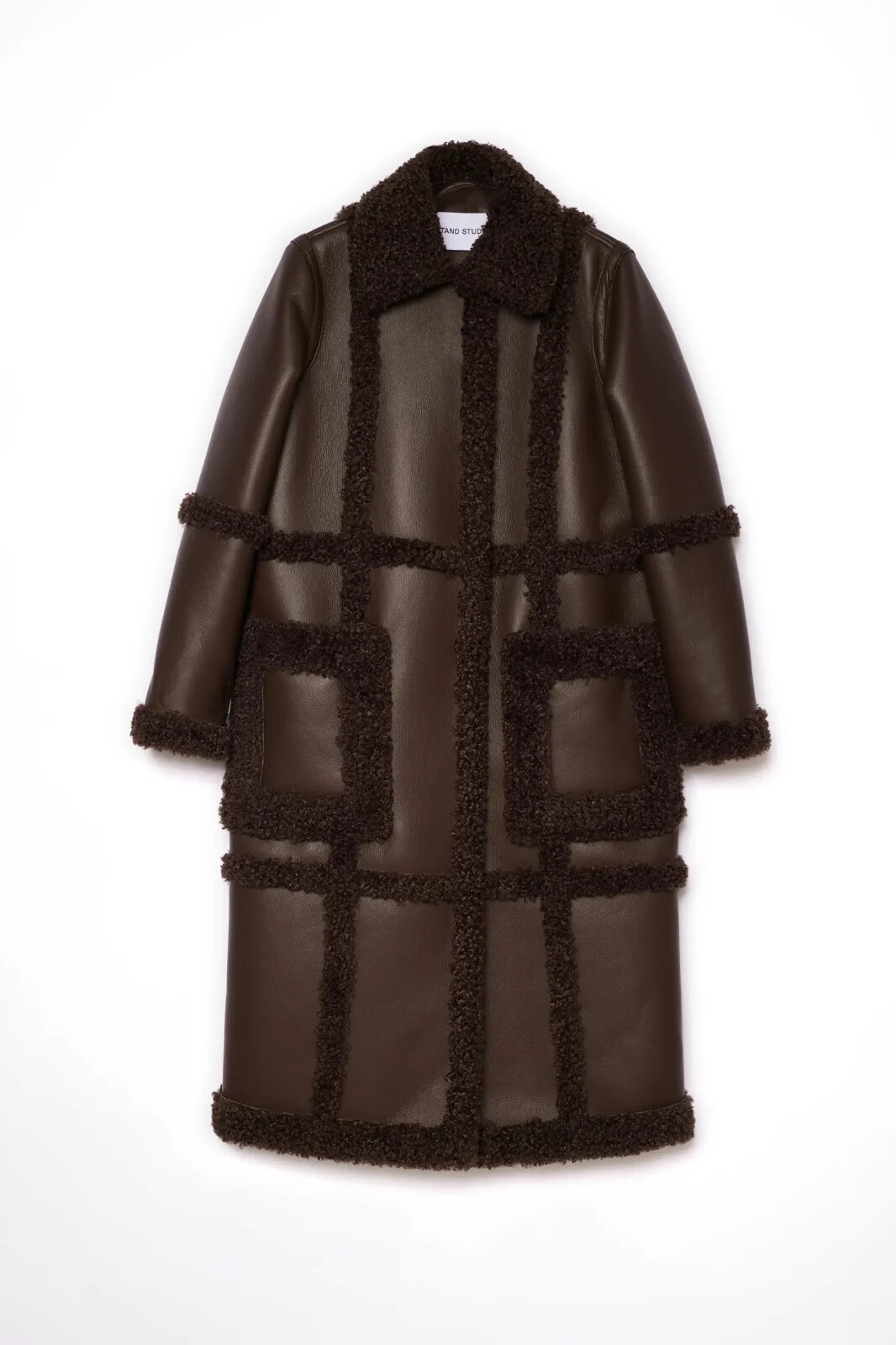 Pre-owned Studio $725 Stand  Women's Patrice Faux-leather Coat, Dark Brown/dark Brown, 34