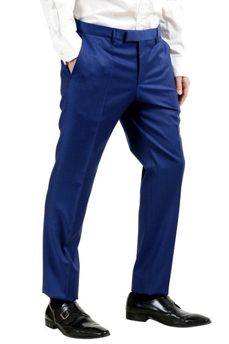 Pre-owned Hugo Boss "nestro3/byte1" Men's 100% Wool Blue Two Button Suit