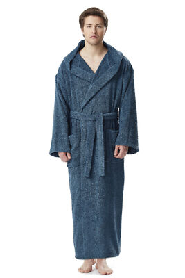 Men's Long Hooded Ankle Length Turkish Cotton Bathrobe Robe