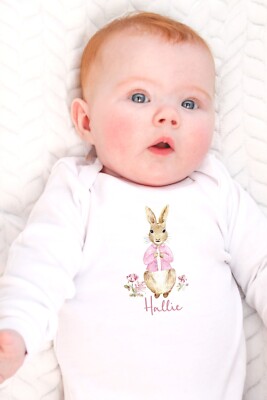 Personalised Cumbria Rabbit in Pink Baby Outfit