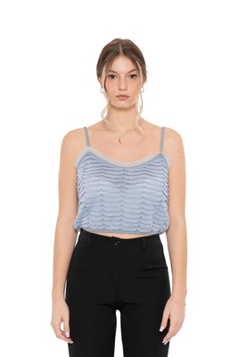 Giorgio Armani Black Label Woman Blue Top Braces Cashmere / Silk 42 IT / 6 US