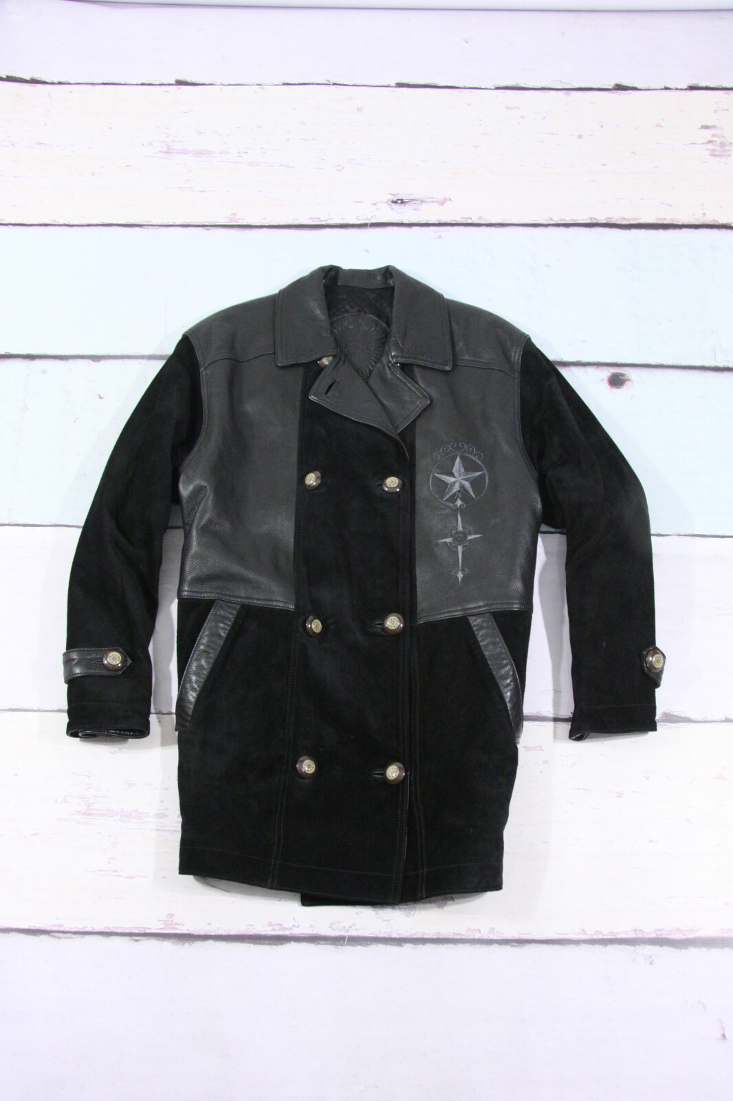 TORRAS VINTAGE SPAIN製 総柄 レザー切替コットンカーディガン TORRAS VINTAGE SPAIN製 総柄 レザー切替コットンカーディガン