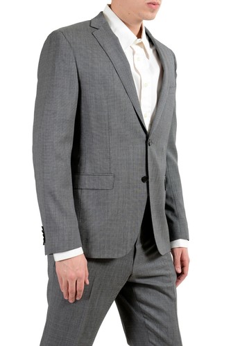 Pre-owned Hugo Boss "reyno4/wave2" Men's 100% Wool Extra Slim Gray Two Button Suit