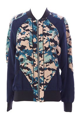 REBECCA MINKOFF REBECCA MINKOFF DAMEN MARINEBLAU / KAMEL GRAFIK SEIDE REISSVERSCHLUSS NOLAN JACKE