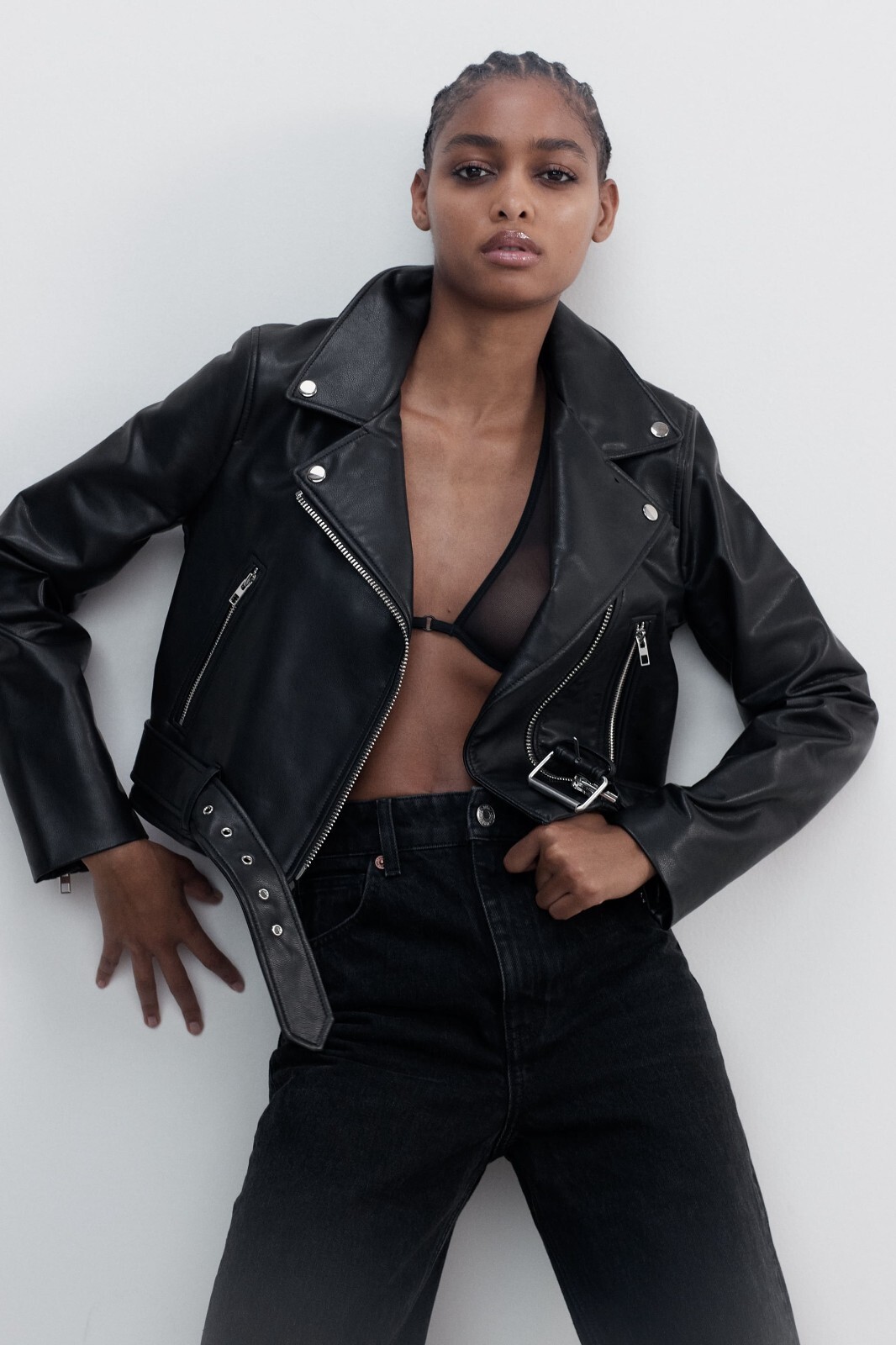 NWT ZARA Faux Leather Cropped Moto Jacket S | eBay