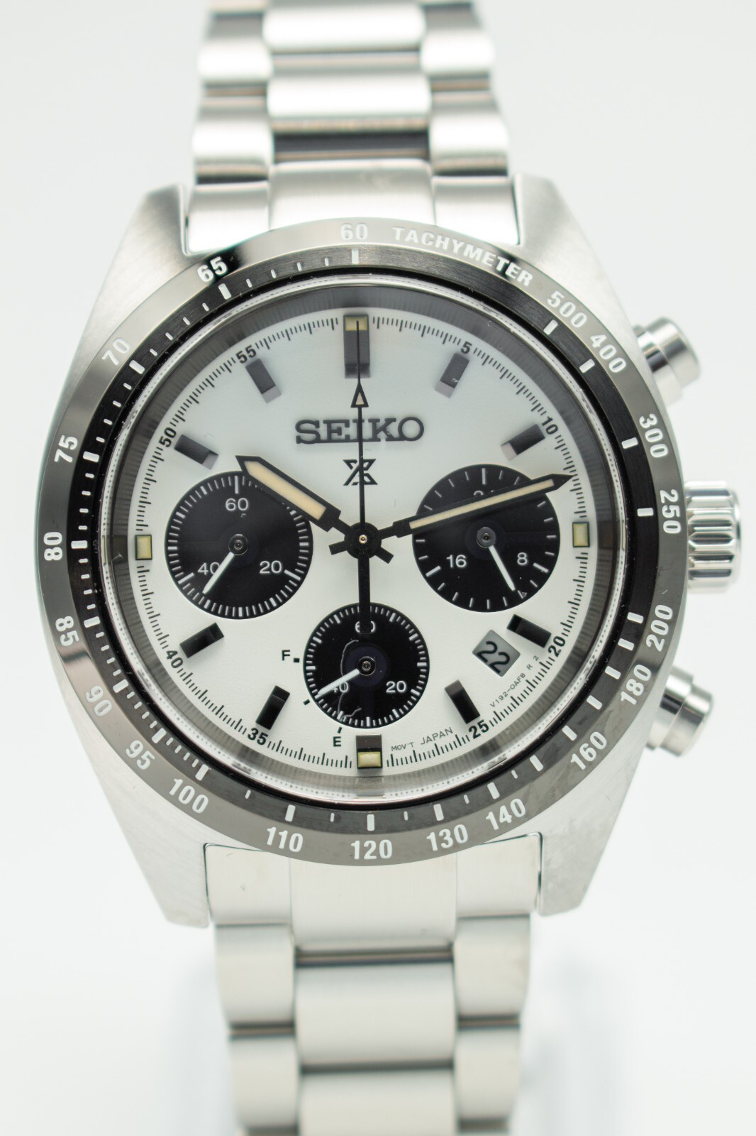 Pre-owned Seiko Prospex Speedtimer Solarchronograph White Sand-blasted Dial Watch Ssc813p1