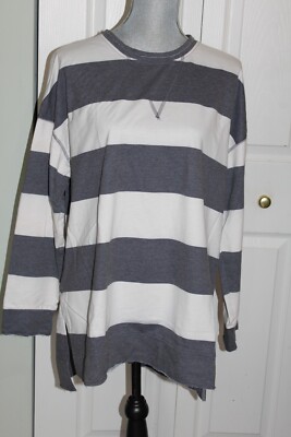 Belinda Amazon Gray White Stripe Oversize Top, Raw Edges, Size XL