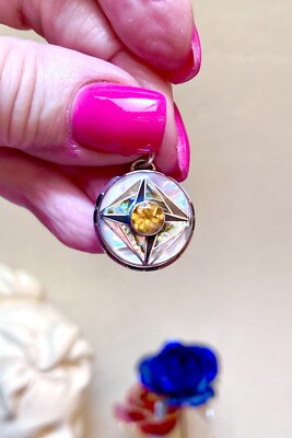 LOVELY Kelly Charveaux Sterling Silver Citrine Kaleidoscope Inlay Pendant