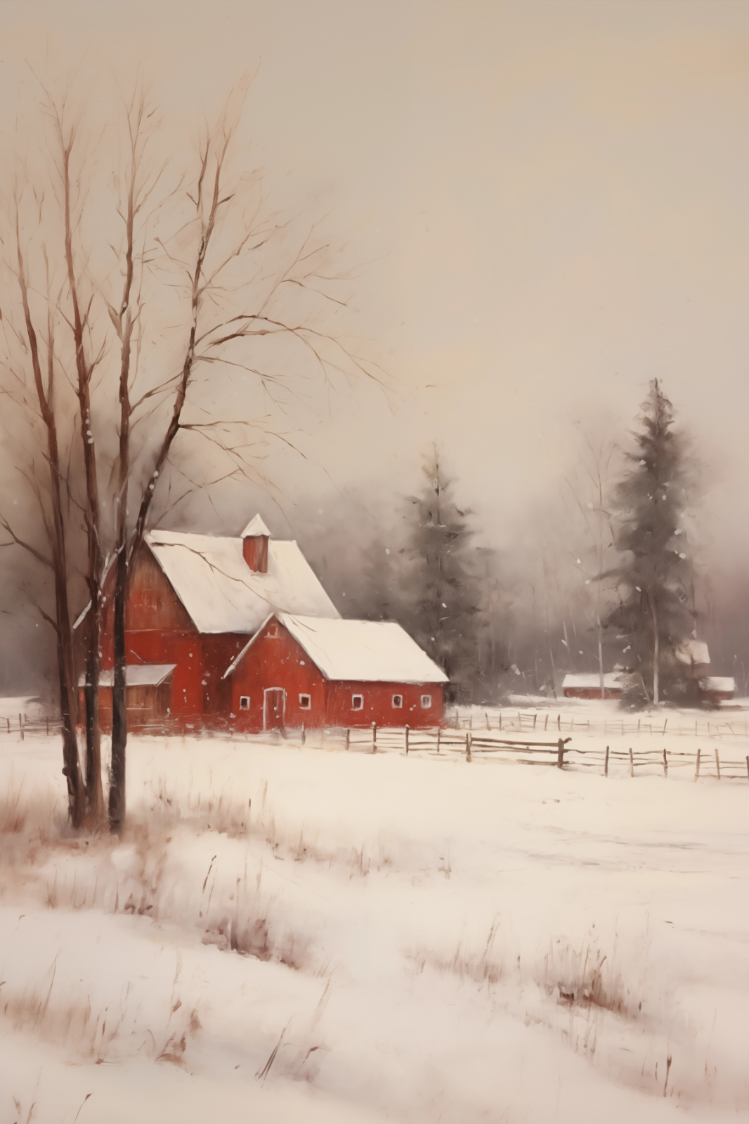 WINTER FARM SCENE STRETCHED CANVAS PRINT WALL ART READY TO HANG CA40
