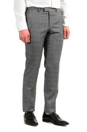 Pre-owned Hugo Boss Men's "johnstons5/lenon1" Regular Fit 100% Wool Plaid Two Button Suit In Gray