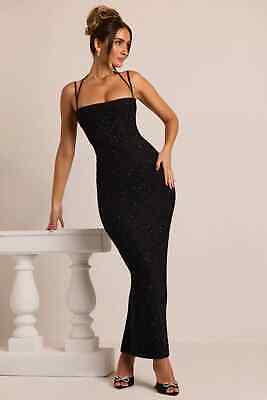 Oh Polly MONTE CARLO Embellished Strapless Cowl Neck Maxi Dress Black SIZE US 6