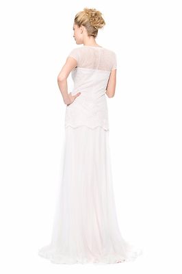 Pre-owned Tadashi Shoji Embroidered Tulle Silk Chiffon Pale Pink Dress Gown