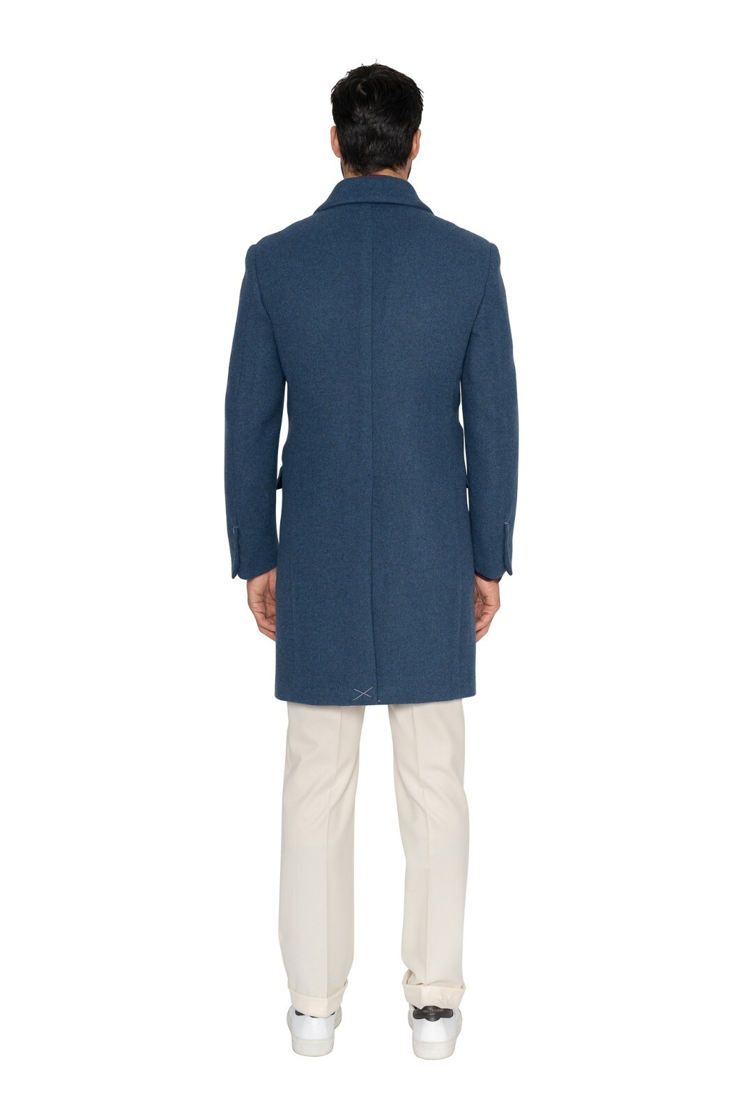 Pre-owned Eidos $1600  By Isaia Napoli Blue Coat Flannel Wool / Cashmere 38 Us / 48 Eu Slim