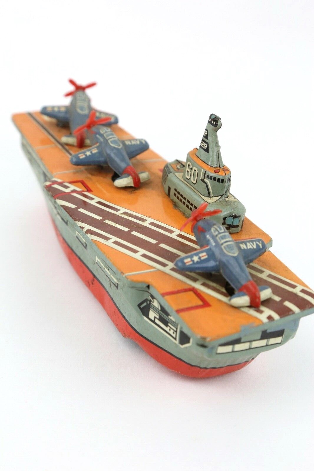 Rare 1950s Tin Friction Toy Navy Ship Airplanes WWII Pearl Harbor Vintage Japan