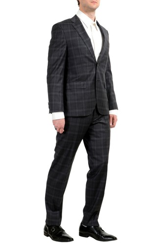 Pre-owned Hugo Boss "johnstons3/lenon1" Men's 100% Wool Gray Plaid Two Button Suit