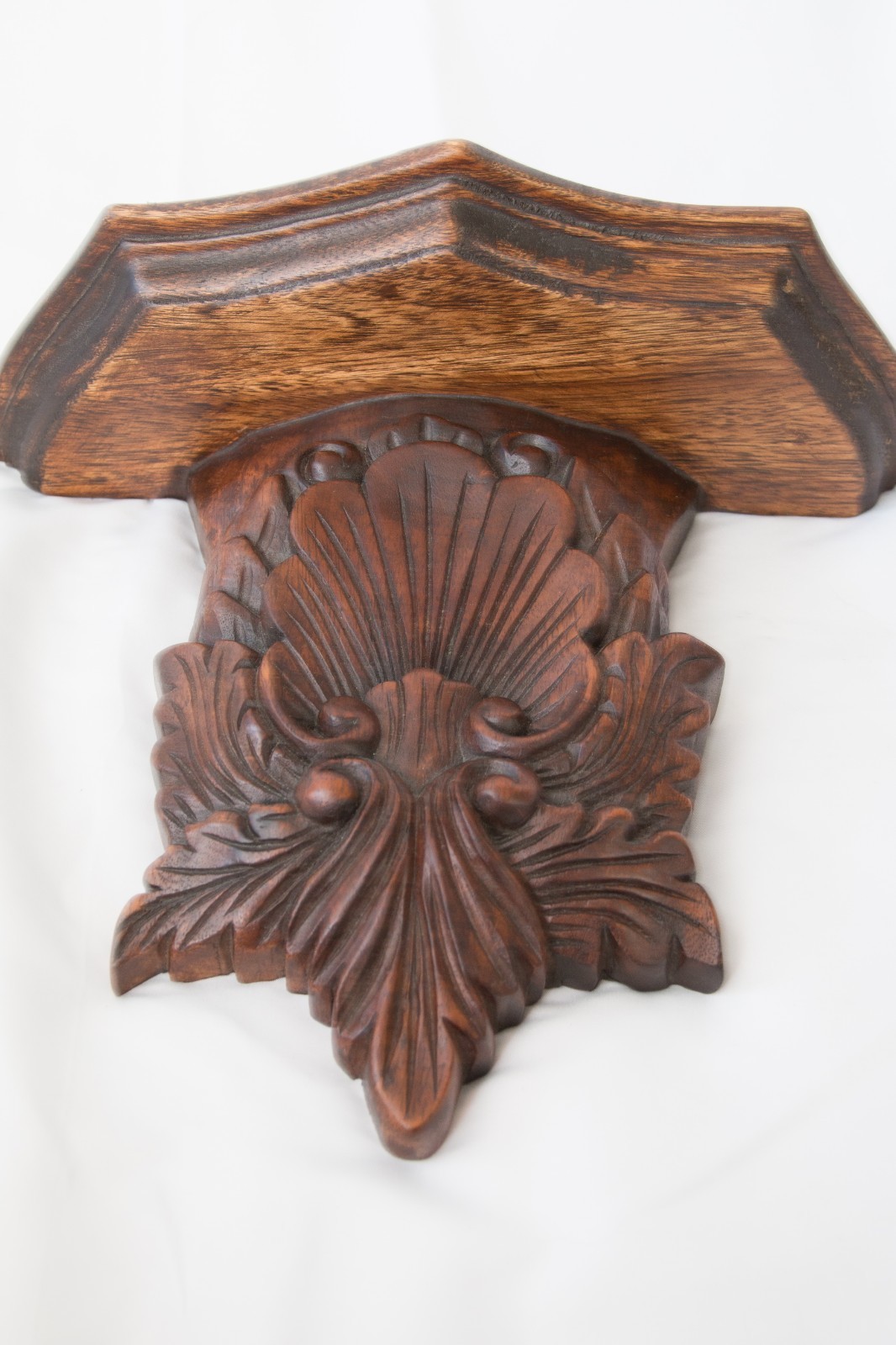 Large Antique Carved Wood Shell Brackets Shelves - a Pair