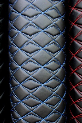 Blue Vinyl Grain Quilted Faux Leather Upholstery Fabric | Butterfly 55'' 4mm Foam