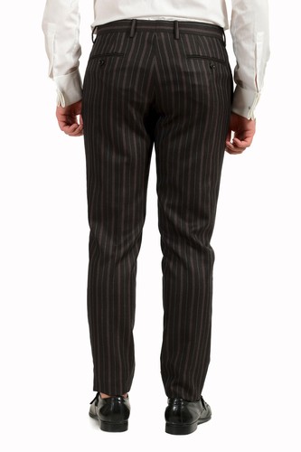 Pre-owned Dolce & Gabbana Men's 100% Wool Striped Two Button Three Piece Suit In Gray